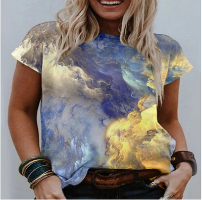 Γυναικείο φλοράλ μπλουζάκι με κοντομάνικο με στρογγυλή λαιμόκοψη με θέμα λουλούδι ηλίανθου