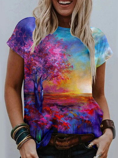 Γυναικείο φλοράλ μπλουζάκι με κοντομάνικο με στρογγυλή λαιμόκοψη με θέμα λουλούδι ηλίανθου