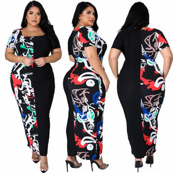 Crew Neck Plus Size Maxi Dresses Fashion Printed Casual Dress with Pockets 2022 Γυναικεία ρούχα Χονδρική Dropshipping