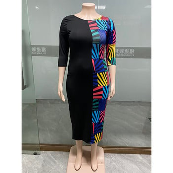 Crew Neck Plus Size Maxi Dresses Fashion Printed Casual Dress with Pockets 2022 Γυναικεία ρούχα Χονδρική Dropshipping