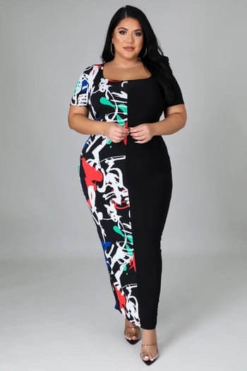 Crew Neck Plus Size Maxi Dresses Fashion Printed Casual Dress with Pockets 2022 Γυναικεία ρούχα Χονδρική Dropshipping