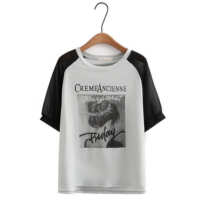 Nagy méretű női XL-4XL betűkkel nyomott nyári pólók Túlméretes patchwork női felsők divatos fehér szürke felső
