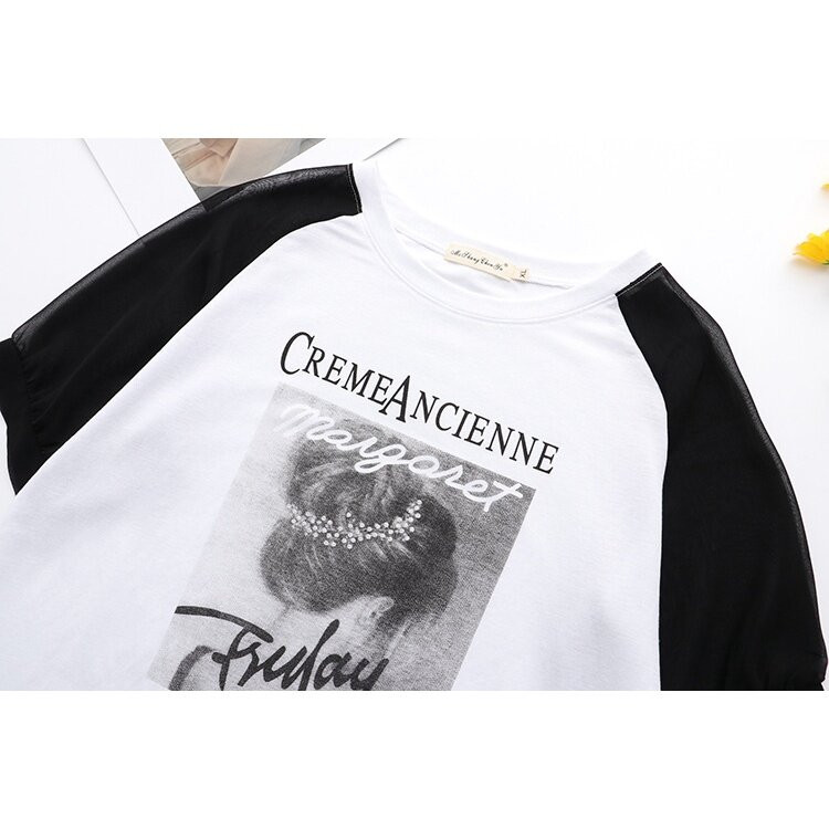 Nagy méretű női XL-4XL betűkkel nyomott nyári pólók Túlméretes patchwork női felsők divatos fehér szürke felső