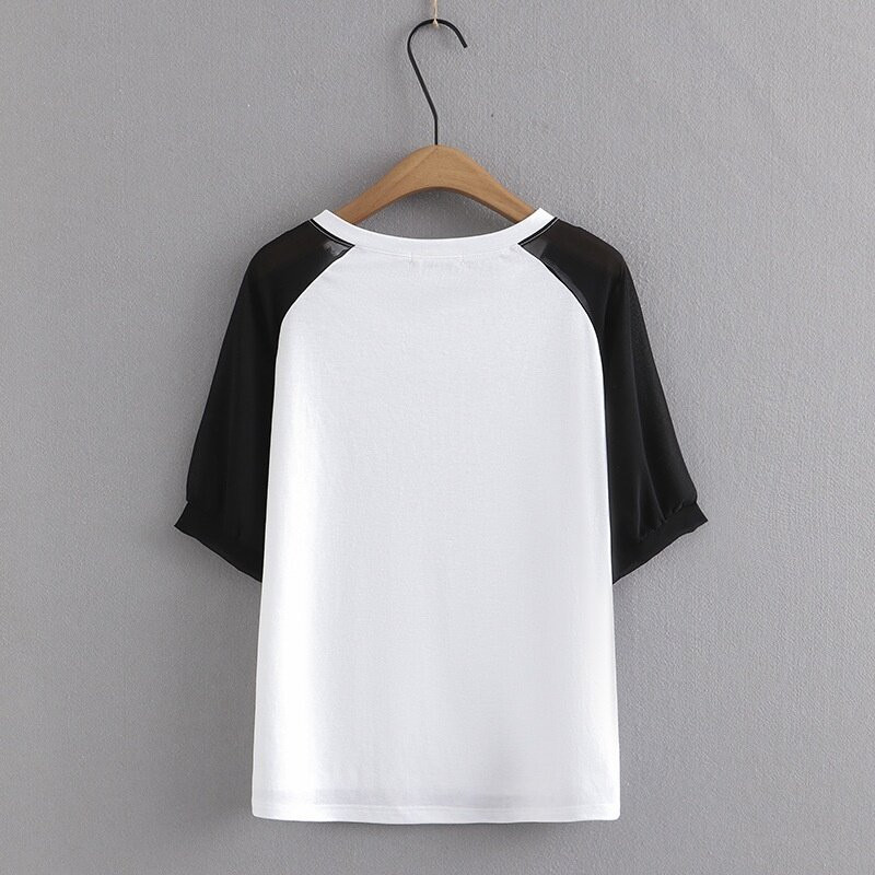 Nagy méretű női XL-4XL betűkkel nyomott nyári pólók Túlméretes patchwork női felsők divatos fehér szürke felső