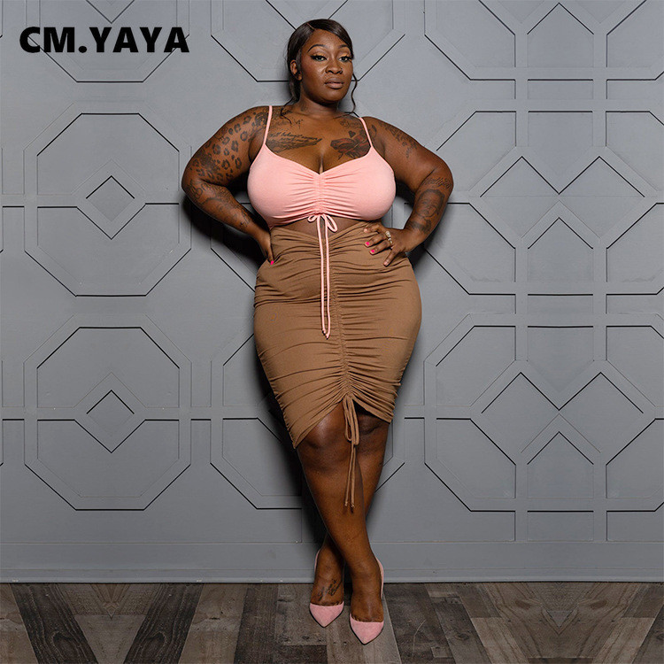 CM.YAYA Liela izmēra sieviešu, savilkšanas aukliņas, spageti bez piedurknēm ar V veida kakla izgriezumu, Bodycon Midi kleita 2022. gada vasaras seksīgajai kleitai