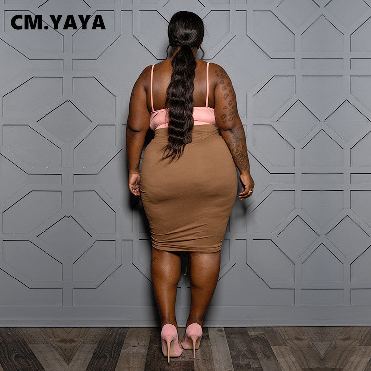 CM.YAYA Liela izmēra sieviešu, savilkšanas aukliņas, spageti bez piedurknēm ar V veida kakla izgriezumu, Bodycon Midi kleita 2022. gada vasaras seksīgajai kleitai