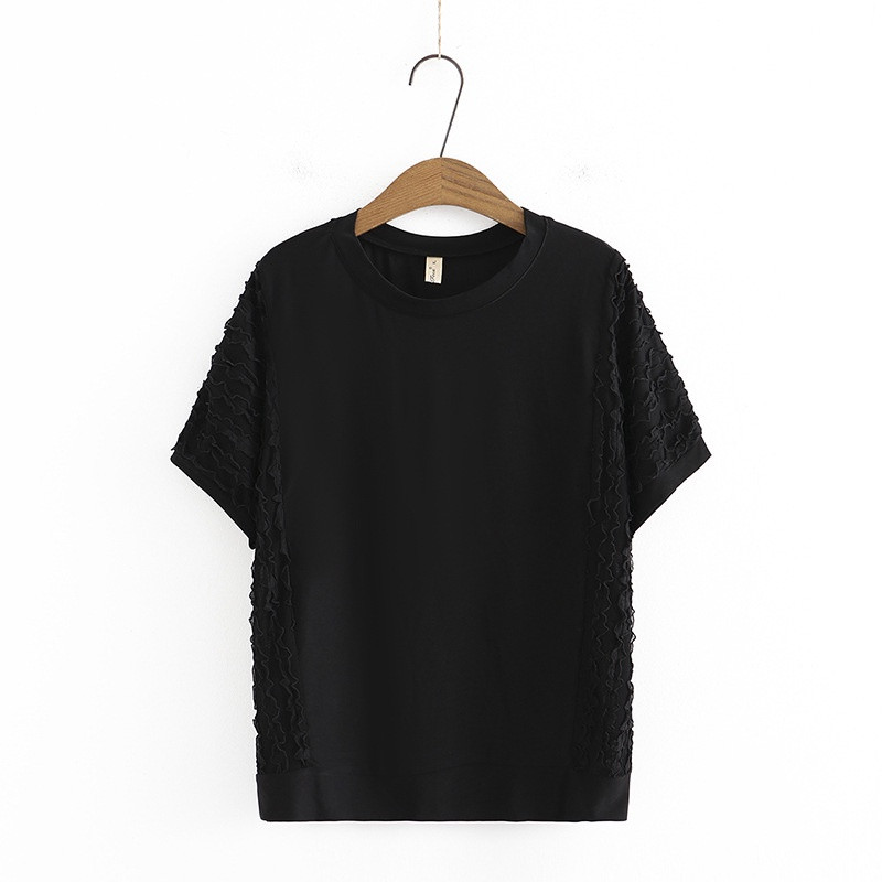 Μεγάλο μέγεθος γυναικεία κοντομάνικα μπεζ μαύρα καλοκαιρινά πουκάμισα Oversized συνονθύλευμα Vintage γυναικεία μπλουζάκια