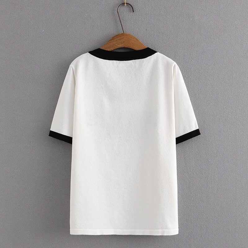 Nagy méretű női rövid ujjú nyári ingek Túlméretes kötött női fehér fekete felsők túlméretezett vintage vékony felső
