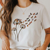 Funny Dandelion Dachshund Sieviešu T-kreklu Apģērbs Kawaii Cartoon Graphic Sieviešu T-krekls Krekls Īsām piedurknēm Tkrekls Sieviešu T-kreklu Topi