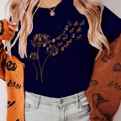 Funny Dandelion Dachshund Sieviešu T-kreklu Apģērbs Kawaii Cartoon Graphic Sieviešu T-krekls Krekls Īsām piedurknēm Tkrekls Sieviešu T-kreklu Topi