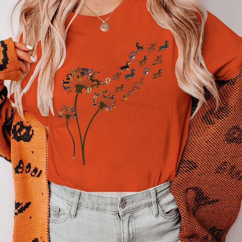 Funny Dandelion Dachshund Sieviešu T-kreklu Apģērbs Kawaii Cartoon Graphic Sieviešu T-krekls Krekls Īsām piedurknēm Tkrekls Sieviešu T-kreklu Topi