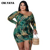 CM.YAYA sieviešu lielizmēra kleitu apdruka, šauras, šauras apkakles, šauras kleitas Seksīga nakts kluba ballīte Vestidos modes apģērbs rudens