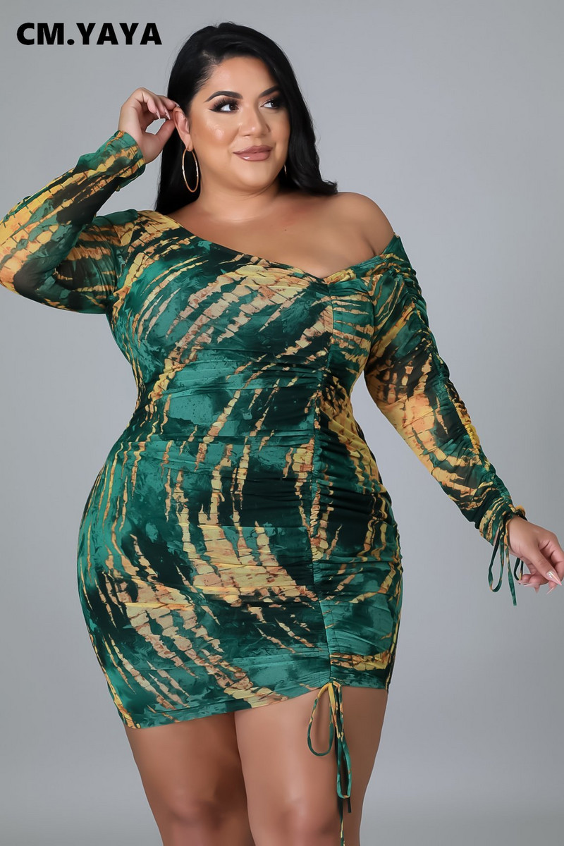 CM.YAYA sieviešu lielizmēra kleitu apdruka, šauras, šauras apkakles, šauras kleitas Seksīga nakts kluba ballīte Vestidos modes apģērbs rudens