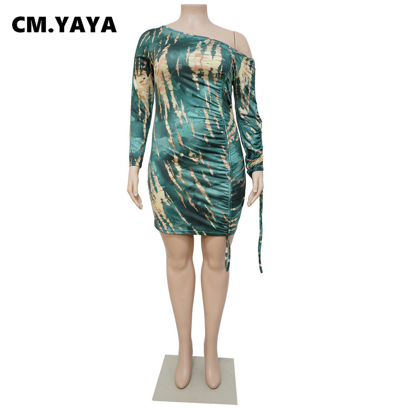 CM.YAYA sieviešu lielizmēra kleitu apdruka, šauras, šauras apkakles, šauras kleitas Seksīga nakts kluba ballīte Vestidos modes apģērbs rudens