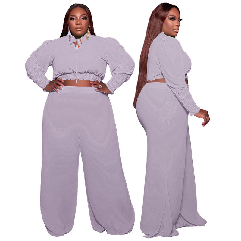 Σετ δύο τεμαχίων Γυναικεία φθινοπωρινά ρούχα σε μεγάλο μέγεθος, casual crop παντελόνια σετ μονόχρωμα ρούχα με μακρυμάνικο επίδεσμο Χονδρική Dropshipping