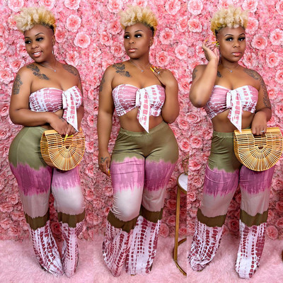 Liela izmēra divu gabalu komplekti Sieviešu apdrukas krekls un platas bikses Seksīgs Bodycon apģērbs bez piedurknēm Sieviešu modes raibs apģērbs