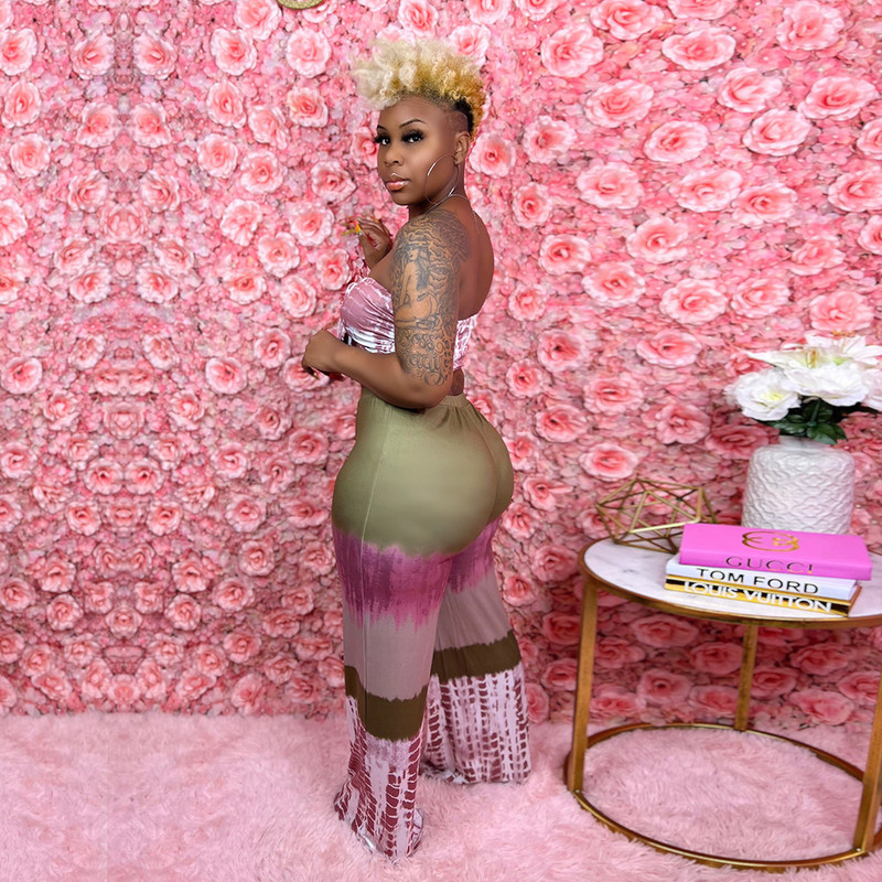 Liela izmēra divu gabalu komplekti Sieviešu apdrukas krekls un platas bikses Seksīgs Bodycon apģērbs bez piedurknēm Sieviešu modes raibs apģērbs