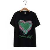 Lielizmēra sieviešu vasaras T-krekli ar sirsniņu apdruku Lielizmēra sieviešu topi A-līnijai Modes pilnas kokvilnas A-līnijas T-krekli