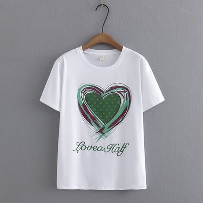 Lielizmēra sieviešu vasaras T-krekli ar sirsniņu apdruku Lielizmēra sieviešu topi A-līnijai Modes pilnas kokvilnas A-līnijas T-krekli