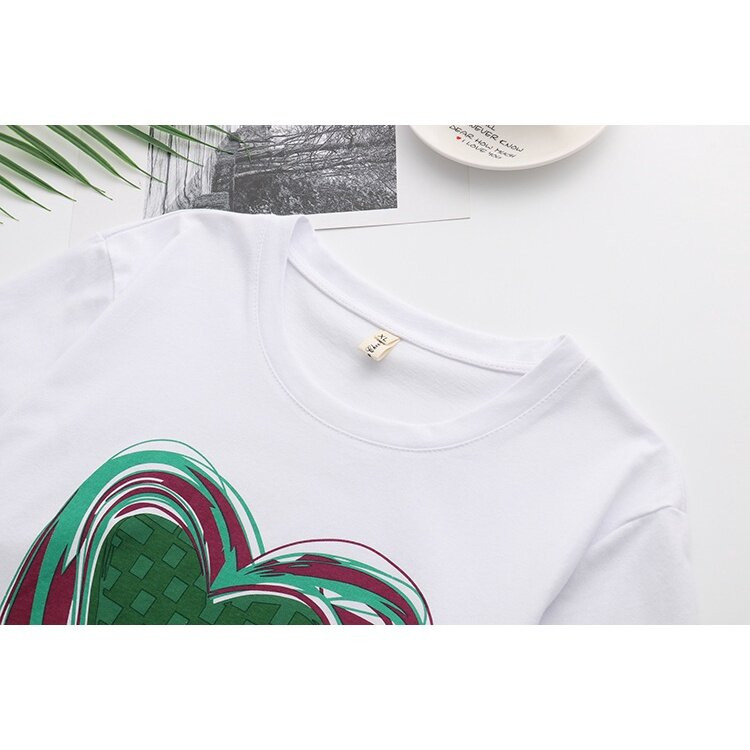 Lielizmēra sieviešu vasaras T-krekli ar sirsniņu apdruku Lielizmēra sieviešu topi A-līnijai Modes pilnas kokvilnas A-līnijas T-krekli