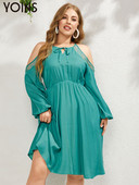 YOINS 2023 női ruha őszi nagy méretű, vállra húzott csipke felköthető tömör Vestidos hosszú ujjú, térdig érő, elegáns parti ruhák