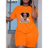 Hétköznapi, 5xl-es, nagyobb méretű készletek, nyakú felső és rövid nadrágok, divatos, nyomott ruhák nőknek, 2 részes szett nagykereskedelmi szállítás