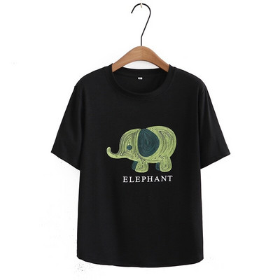 Γυναικεία κοντομάνικα λευκά μαύρα καλοκαιρινά μπλουζάκια σε μεγάλο μέγεθος, χαριτωμένα εμπριμέ γυναικεία μπλουζάκια