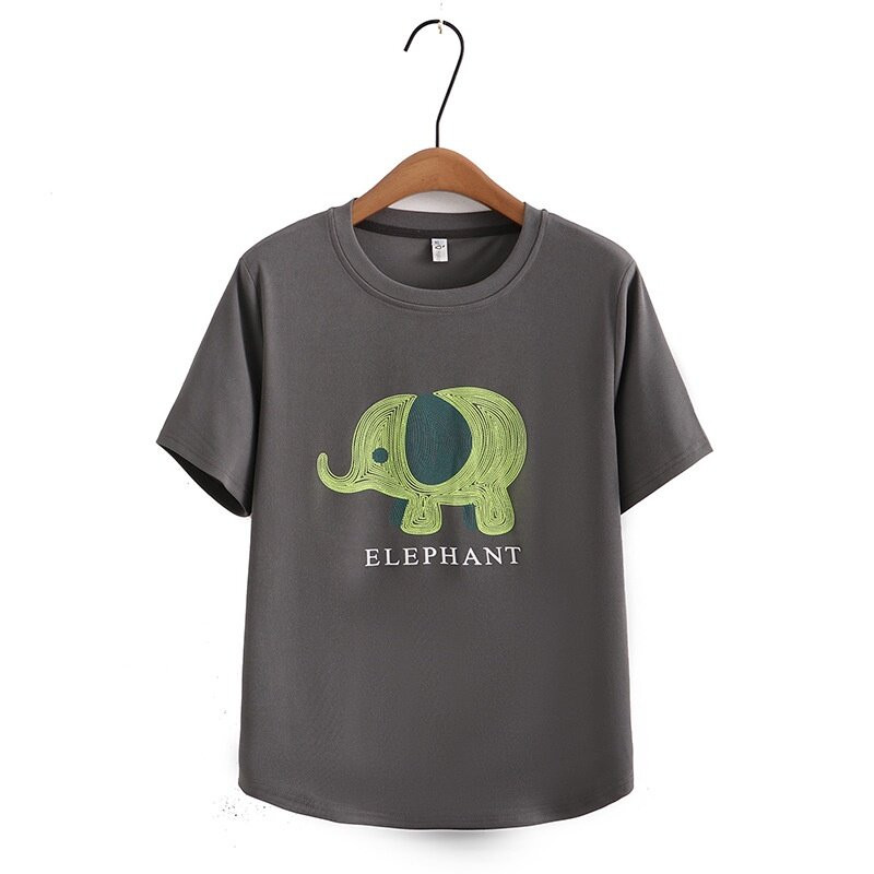 Γυναικεία κοντομάνικα λευκά μαύρα καλοκαιρινά μπλουζάκια σε μεγάλο μέγεθος, χαριτωμένα εμπριμέ γυναικεία μπλουζάκια