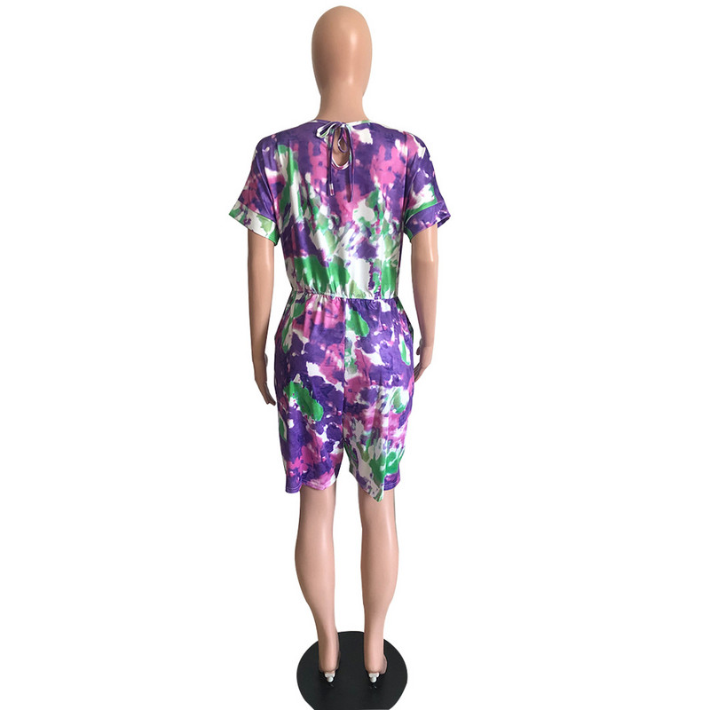 Perl apaļa kakla kaklasaites krāsas kombinezons ar īsām piedurknēm liela izmēra sieviešu apģērbi ikdienas modes rombām vasaras kombinezons 4XL 5XL