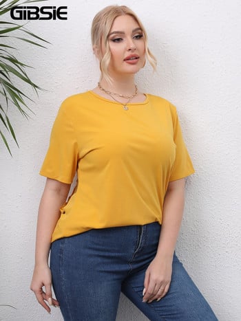 GIBSIE Plus Size Solid Cut Out πίσω Γυναικείο T-shirt με λαιμόκοψη καλοκαιρινά κοντά μανίκια Streetwear Casual γυναικεία μπλουζάκια Κορεάτικα ρούχα