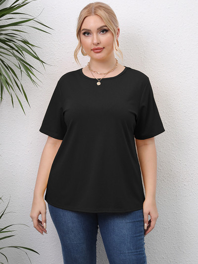 GIBSIE Plus Size Solid Cut Out πίσω Γυναικείο T-shirt με λαιμόκοψη καλοκαιρινά κοντά μανίκια Streetwear Casual γυναικεία μπλουζάκια Κορεάτικα ρούχα