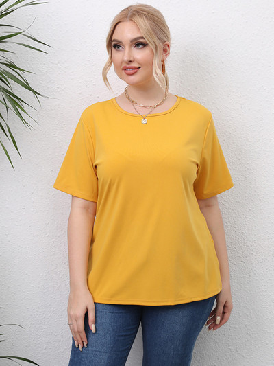 GIBSIE Plus Size Solid Cut Out πίσω Γυναικείο T-shirt με λαιμόκοψη καλοκαιρινά κοντά μανίκια Streetwear Casual γυναικεία μπλουζάκια Κορεάτικα ρούχα