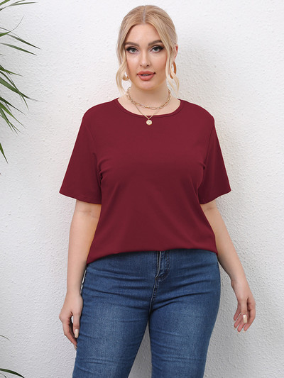 GIBSIE Plus Size Solid Cut Out πίσω Γυναικείο T-shirt με λαιμόκοψη καλοκαιρινά κοντά μανίκια Streetwear Casual γυναικεία μπλουζάκια Κορεάτικα ρούχα