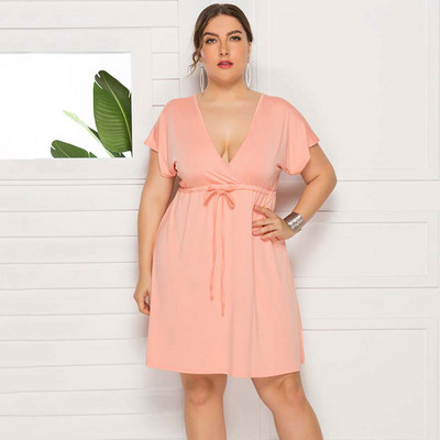 2022 Καλοκαιρινό υπερμεγέθη Γυναικείο φόρεμα Sundress μεγάλου μεγέθους Γυναικείο φόρεμα για πάρτι με λαιμόκοψη V Casual φόρεμα για γυναίκες 3XL 4XL