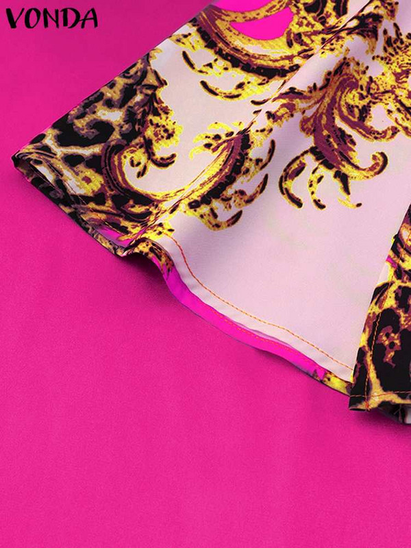 Liela izmēra 5XL VONDA sieviešu bohēmiska gara kleita 2023. gada trompetes piedurknēm, apdrukāta satīna savārstījums Maxi Vestido O kakla ballītei