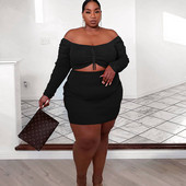 Liela izmēra sieviešu apģērbu divdaļīgs komplekts Sexy Clubwear no pleciem ar garām piedurknēm un svārki rudens tērpi dropshipping vairumtirdzniecība