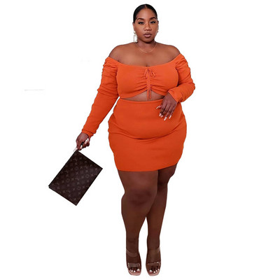 Liela izmēra sieviešu apģērbu divdaļīgs komplekts Sexy Clubwear no pleciem ar garām piedurknēm un svārki rudens tērpi dropshipping vairumtirdzniecība