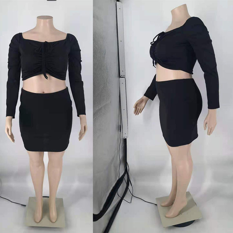 Liela izmēra sieviešu apģērbu divdaļīgs komplekts Sexy Clubwear no pleciem ar garām piedurknēm un svārki rudens tērpi dropshipping vairumtirdzniecība