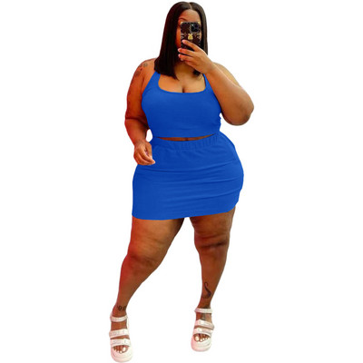 CM.YAYA sieviešu lielizmēra komplekts Solid Crop Tanks Topi Elastīgi Mini svārki Divi 2 Daļu komplekti Ikdienas treniņtērps Modes tērpi Vasarā