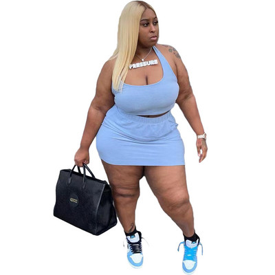 CM.YAYA sieviešu lielizmēra komplekts Solid Crop Tanks Topi Elastīgi Mini svārki Divi 2 Daļu komplekti Ikdienas treniņtērps Modes tērpi Vasarā