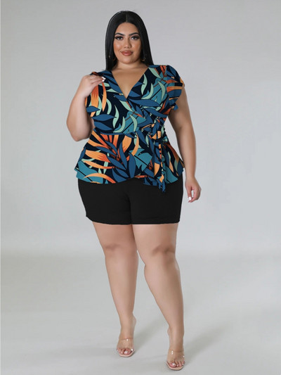 Divdaļīgs komplekts sievietēm vasaras šortu komplekts Elegantas blūzes un šorti brīvdienu pludmales apģērbs liela izmēra vairumtirdzniecība dropshipping