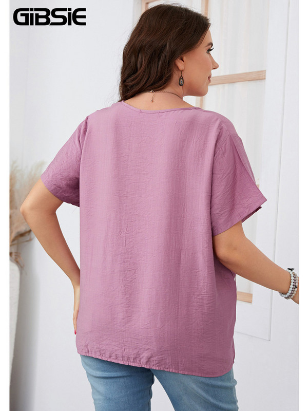 GIBSIE lielizmēra pogas apdruka Ikdienas T krekls Sieviešu vasaras īsās piedurknes T-krekls ar O veida kakla izgriezumu liela izmēra sieviešu korejiešu apģērbi 1XL 2XL 3XL