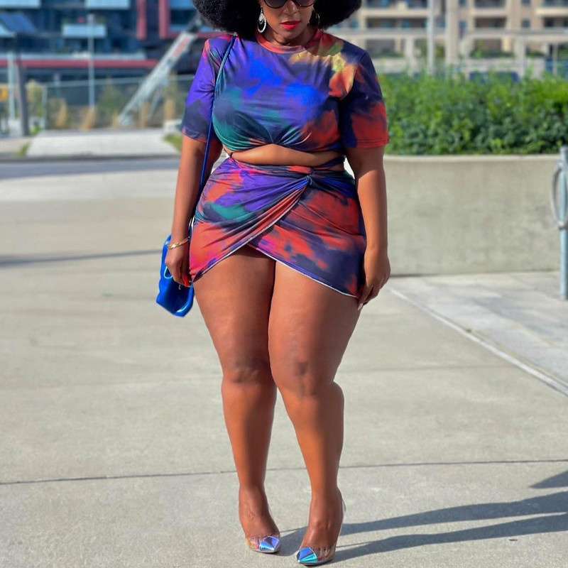 Liela izmēra svārku komplekti sievietēm Bodycon Printed African Sieviešu blūzes un mini svārki Seksīgi eleganti vakara nakts lielu tērpu komplekti