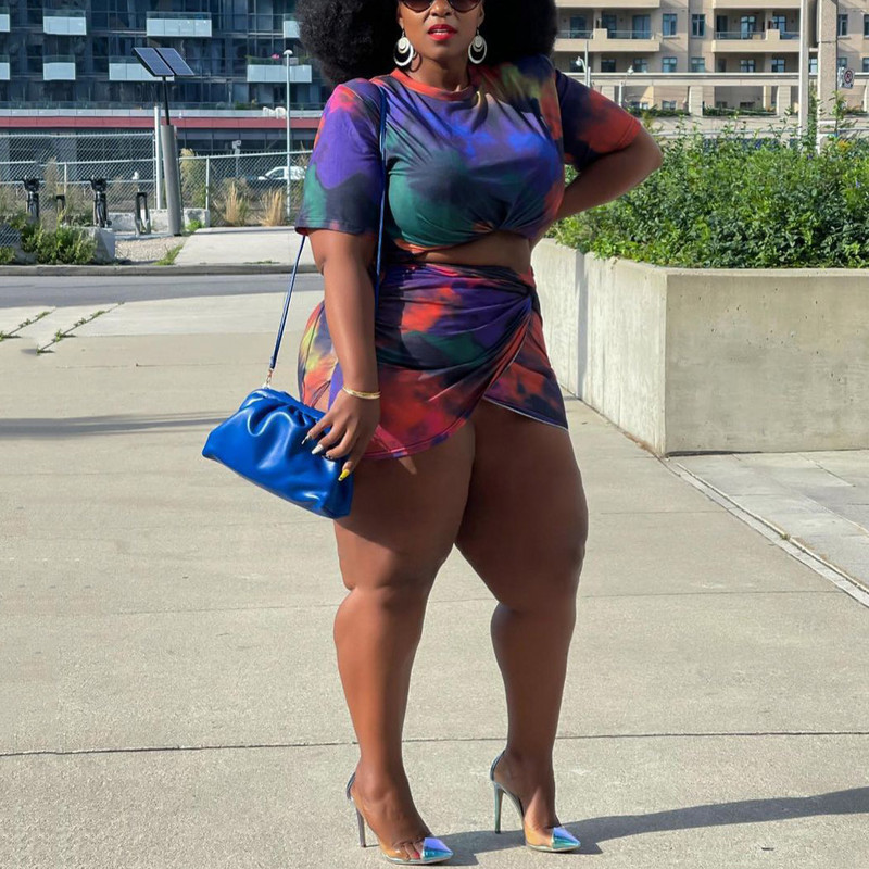 Liela izmēra svārku komplekti sievietēm Bodycon Printed African Sieviešu blūzes un mini svārki Seksīgi eleganti vakara nakts lielu tērpu komplekti