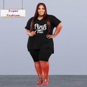 XL-5XL 2022. gada vasaras sieviešu apģērbi, ikdienas sporta apģērbi, sieviešu kostīmi ar īsām piedurknēm ar V kakla izgriezumu, lielizmēra divu gabalu komplekti, vairumtirdzniecība