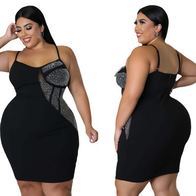 Nagy méretű női 5xl ruhák strassz patchwork parti estélyi ruha 2023 nyári luxus klubszoknyák divat ujjatlan nagykereskedés