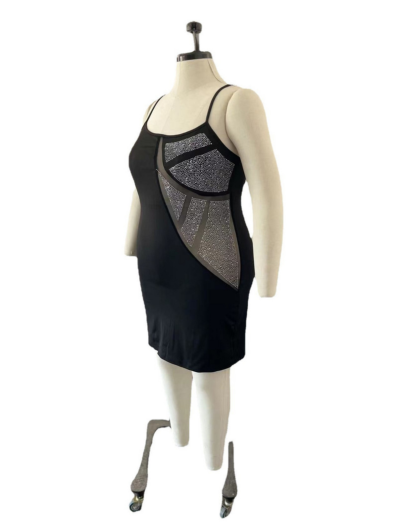 Nagy méretű női 5xl ruhák strassz patchwork parti estélyi ruha 2023 nyári luxus klubszoknyák divat ujjatlan nagykereskedés