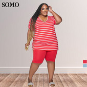 Vasaras ikdienas lielizmēra sieviešu tops ar īsām piedurknēm divdaļīgs īss komplekts Modes svītru tērpi vairumtirdzniecība dropshipping