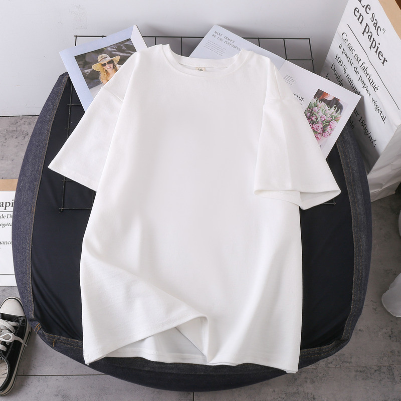 DAYIFUN T-krekls ar īsām piedurknēm Sieviešu korejiešu versija Lielizmēra Vasaras Jauni Kokvilnas Tkrekli Studentu brīvi Vienkrāsaini Meiteņu T-krekli Tops