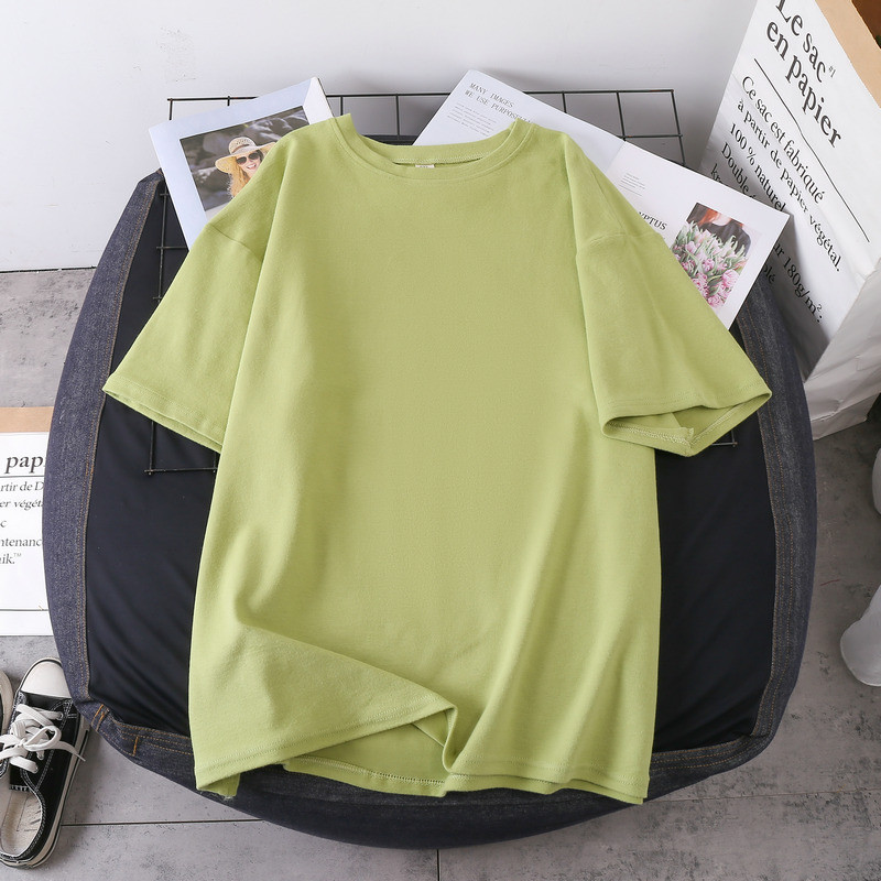 DAYIFUN T-krekls ar īsām piedurknēm Sieviešu korejiešu versija Lielizmēra Vasaras Jauni Kokvilnas Tkrekli Studentu brīvi Vienkrāsaini Meiteņu T-krekli Tops